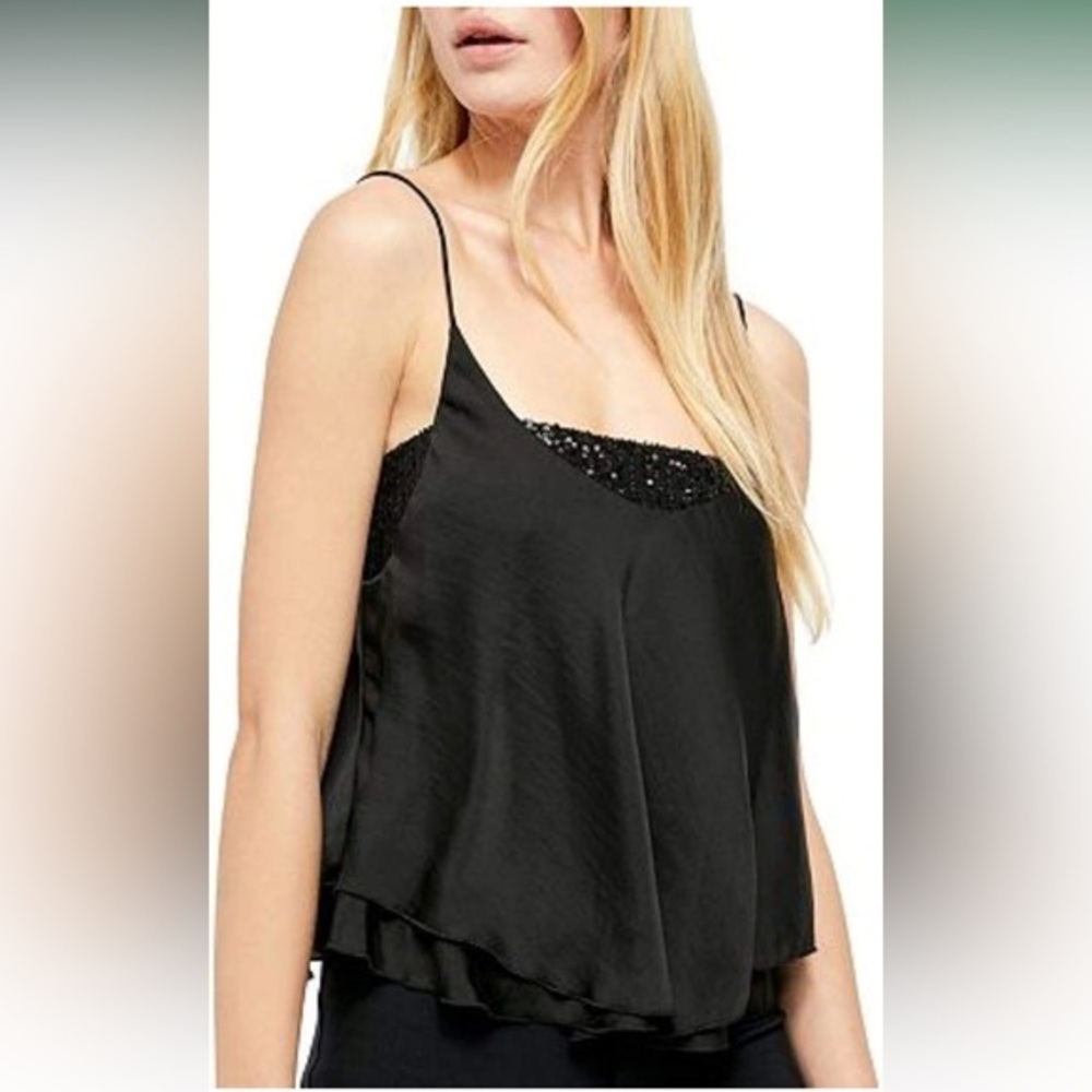 Free People Intimately Womens Sequined Layering Camisole Top Black Small